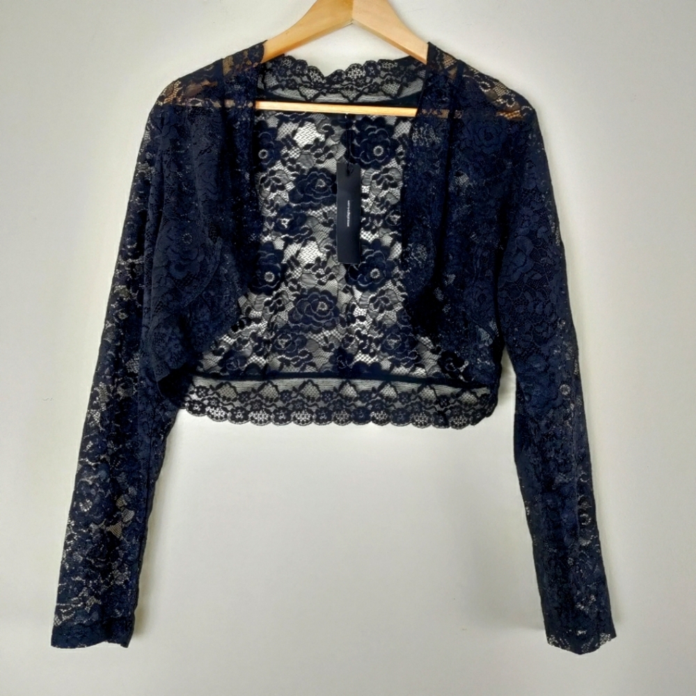 Allegra K Sheer Floral Lace Open Front Crop Shrug Girls Top